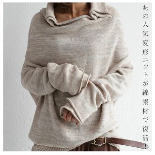 アンティカ(antiqua)のantiqua カラーデザイン綿ニット　杢ベージュ(ニット/セーター)