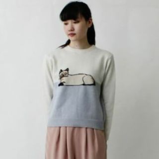 アイアムアイ(I am I)のアイアムアイシャム猫ニットオフホワイト水色12960円i am iねこcat(ニット/セーター)