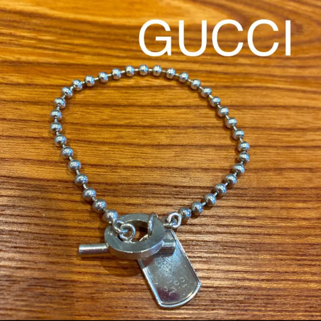 Gucci - ボールチェーンブレスレット グッチ プレート付き シルバーの