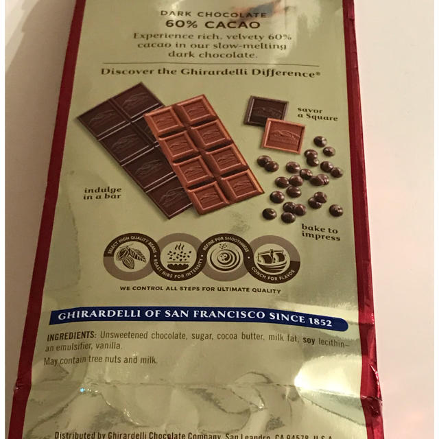 chocolate(チョコレート)の【GHIRARDELLI】 ギラデリ チョコレート ダーク60%カカオ 食品/飲料/酒の食品(菓子/デザート)の商品写真