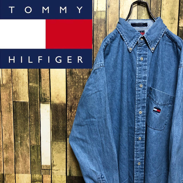 TOMMY HILFIGER(トミーヒルフィガー)の【激レア】トミージーンズ☆フラッグ刺繍ロゴポケット・ロゴタグデニムシャツ 90s メンズのトップス(シャツ)の商品写真