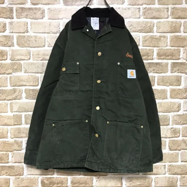 carhartt(カーハート)のカーハート ダックジャケット USA製  ビッグ刺繍 グリーンカバーオール メンズのジャケット/アウター(カバーオール)の商品写真