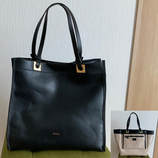 FURLA フルラ リバーシブル トートバッグ レザー×エナメル バイカラー