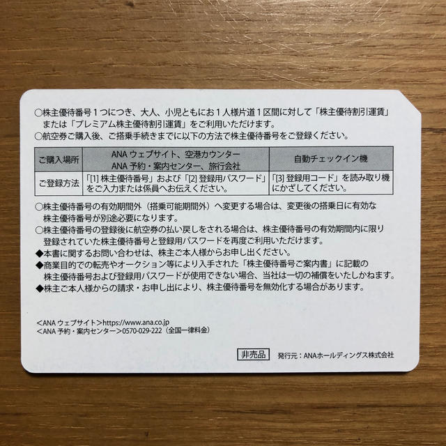 ANA(全日本空輸)(エーエヌエー(ゼンニッポンクウユ))のANA株主優待券1枚 チケットの優待券/割引券(その他)の商品写真