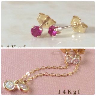 イエナ(IENA)の14Kgf 一粒ダイヤCZピアス＆ミドルチャーム 一粒ダイヤピアス 3ミリ(ピアス)