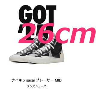 ナイキ(NIKE)のNIKE SACAI BLAZER MID BLACK WOLF GREY 26(スニーカー)