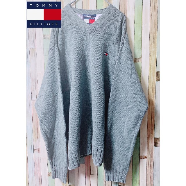 TOMMY HILFIGER(トミーヒルフィガー)の【90s】 オールドトミー トミーヒルフィガー コットン グレー  セーター メンズのトップス(ニット/セーター)の商品写真