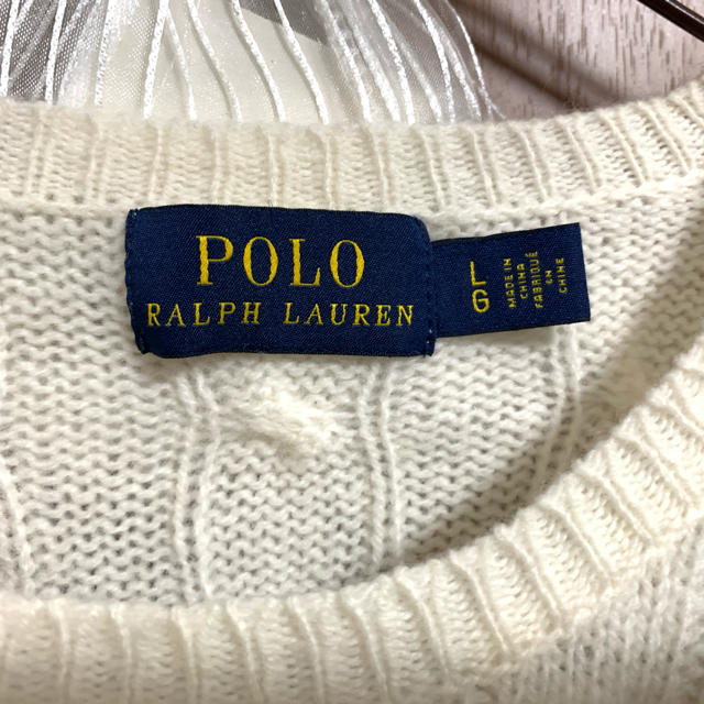 POLO RALPH LAUREN(ポロラルフローレン)の((うりゃあ専用))POLOラルフローレンケーブルニットセーター　ホワイトL レディースのトップス(ニット/セーター)の商品写真