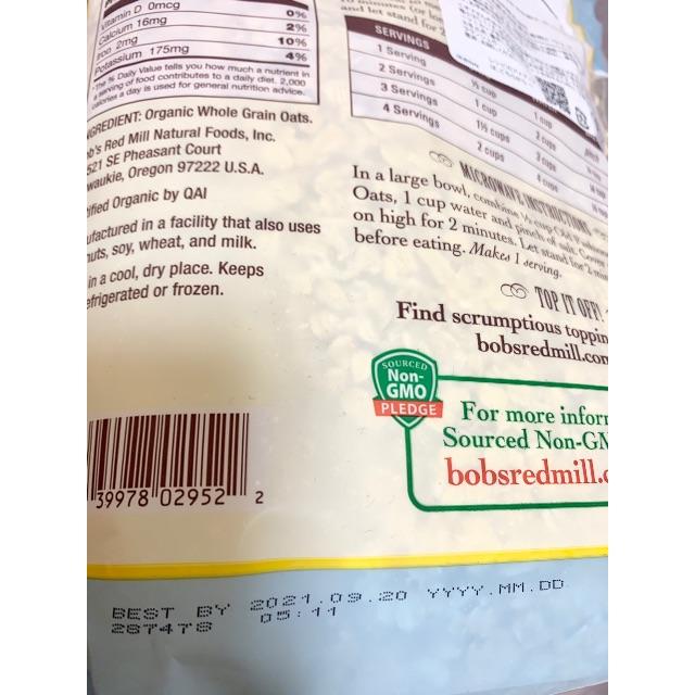 Bob's Red Mill ボブズレッドミル オーガニックオートミール 食品/飲料/酒の食品(米/穀物)の商品写真