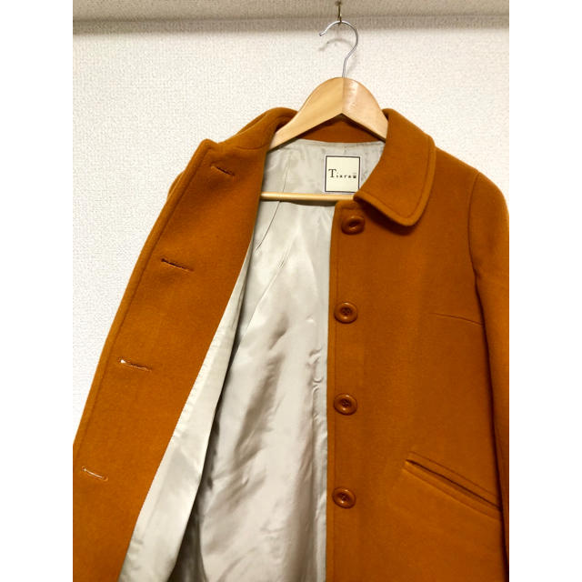 38㎝身幅美品✨Tiara ティアラ ウール ステンカラーコート 3/M 橙 オレンジ