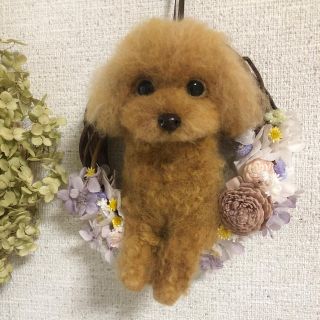 もこもこトイプードルのフラワーリース　羊毛フェルト(リース)