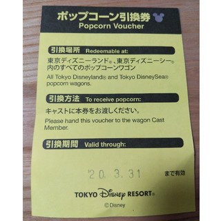 ディズニー(Disney)のポップコーン引換券(フード/ドリンク券)