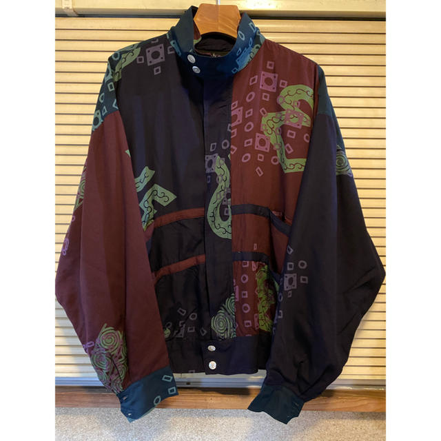 used ジップアップブルゾン　レーヨン　和柄　シェルボタン　パープル　90s