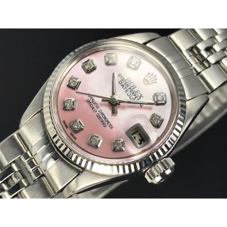 ロレックス(ROLEX)のロレックス 新品仕上OH済 レディース ピンクシェル10天然ダイヤ(腕時計)