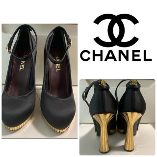 シャネル(CHANEL)のCHANEL ブラックサテン  ココマーク   パンプス(ハイヒール/パンプス)