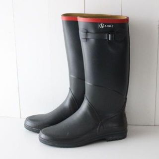 エーグル(AIGLE)のエーグルAIGLEレインブーツ ラバーブーツ レディース長靴39 24.5㎝ 黒(レインブーツ/長靴)