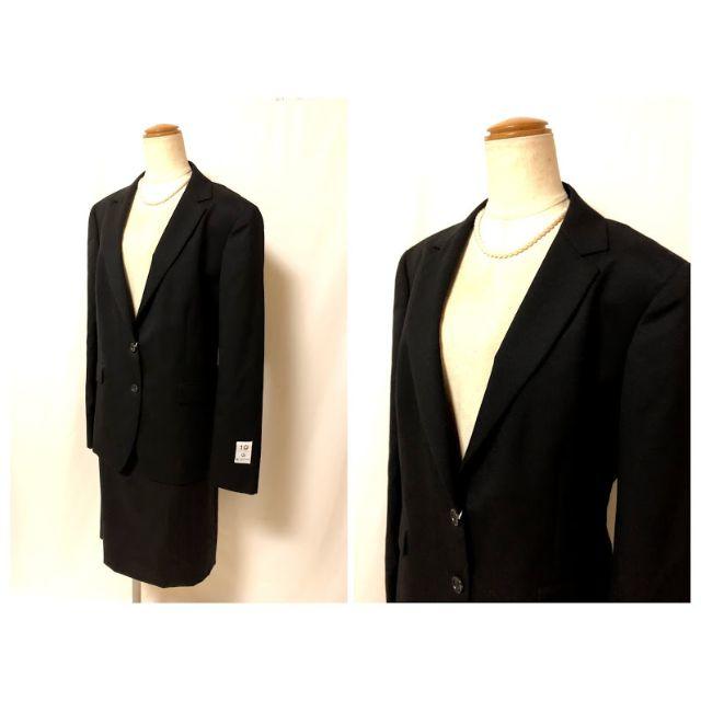B617新品♪オンワード樫山♪ウール100％ジャケットSKスーツ黒23号 レディースのフォーマル/ドレス(スーツ)の商品写真