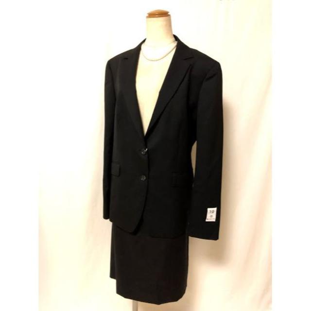 B617新品♪オンワード樫山♪ウール100％ジャケットSKスーツ黒23号 レディースのフォーマル/ドレス(スーツ)の商品写真