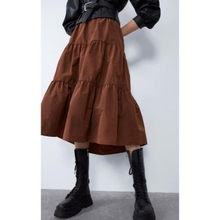 ザラ(ZARA)のZARAタフタスカートM ティアード(ロングスカート)