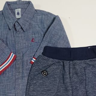 プチバトー(PETIT BATEAU)の【二枚セット】プチバトー デニムシャツ 赤ちゃん本舗 スウェットパンツ  70c(シャツ/カットソー)