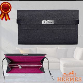 エルメス(Hermes)のHERMES ケリーウォレット ロング バイカラー インディゴ/ローズパープル(財布)