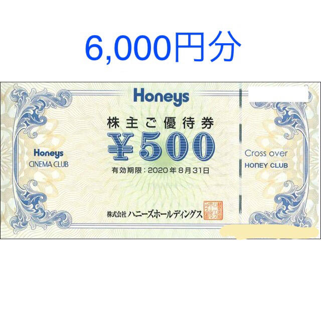 HONEYS(ハニーズ)のハニーズ 株主優待　6,000円分 チケットの優待券/割引券(ショッピング)の商品写真