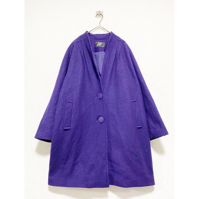 TOGA(トーガ)のvintage ヴィンテージ レトロ メルトンウール 紫 変形 デザインコート レディースのジャケット/アウター(ロングコート)の商品写真