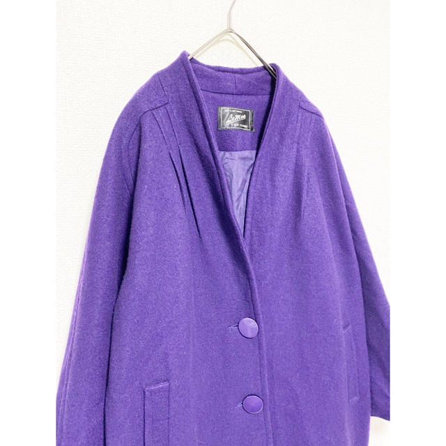 TOGA(トーガ)のvintage ヴィンテージ レトロ メルトンウール 紫 変形 デザインコート レディースのジャケット/アウター(ロングコート)の商品写真