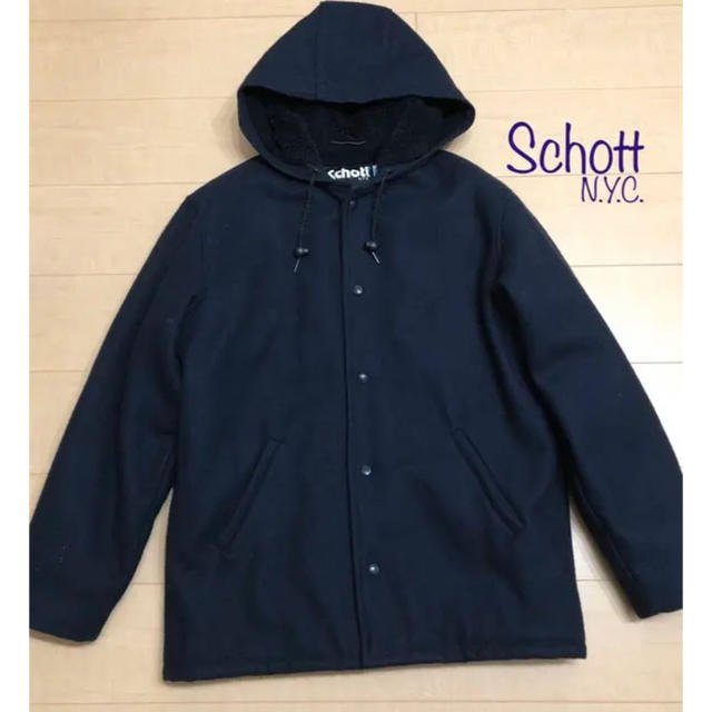 schott(ショット)のschott メルトンコート ブルゾンコーヒー 裏ボア フード付き メンズのジャケット/アウター(ブルゾン)の商品写真