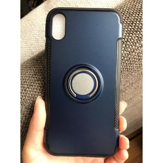 【値下げ】iPhoneXR ケース 青 リング付き 落下防止(iPhoneケース)