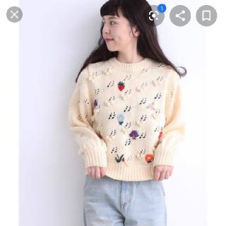 ドットアンドストライプスチャイルドウーマン(Dot&Stripes CHILDWOMAN)のDot and stripes 花 苺 刺繍ニット(ニット/セーター)