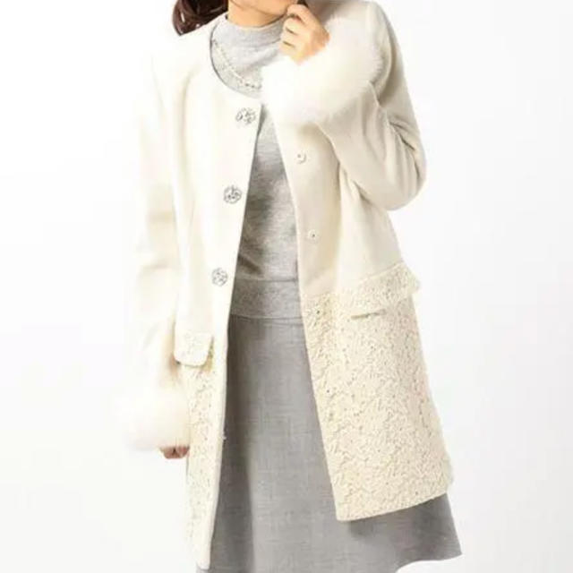 雑誌掲載品】レッセパッセ レース切替ノーカラーコート 雑誌掲載品】レッセパッセ レース切替ノーカラーコート