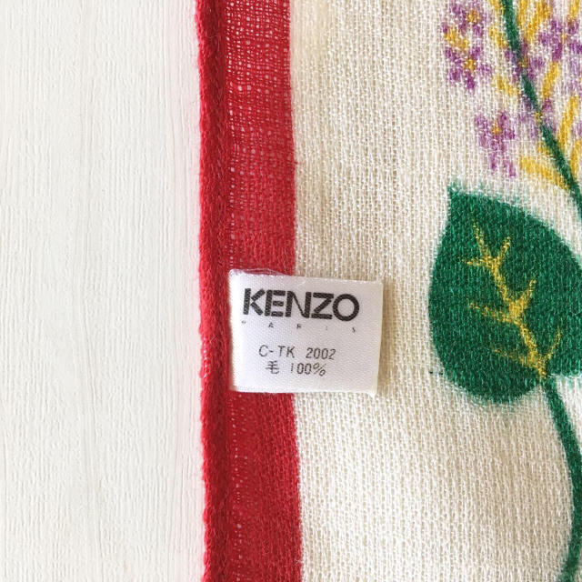 KENZO ケンゾー　ヴィンテージ　大判ショール　ロゴ刺繍