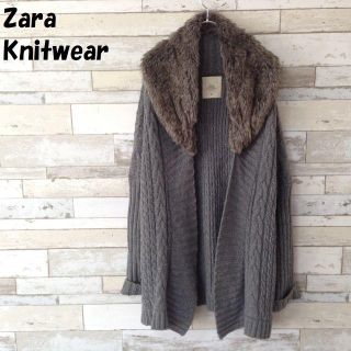 ザラ(ZARA)の【人気】Zara Knitwear/ザラ ファー襟ケーブルニットガウン サイズM(カーディガン)