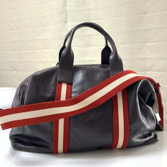 大容量 2way BALLY ボストンバッグ シボ革 レザー ゴールド金具 黒