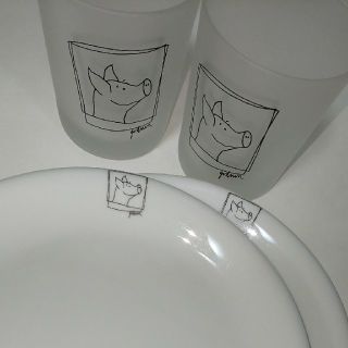 マイセン(MEISSEN)のマイセンNPM アニマルPig 平皿・グラス セット(食器)