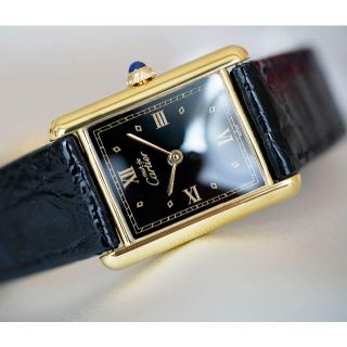 カルティエ(Cartier)の美品 カルティエ マスト タンク ブラック ローマン LM Cartier (腕時計(アナログ))