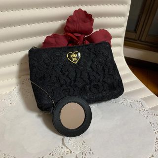 アナスイ(ANNA SUI)のまゆちゃ⭐︎様専用　美品！ANNA SUI レースポーチ　鏡付き　内側ピンク(ポーチ)