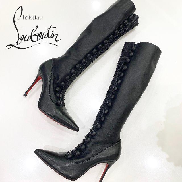 Christian Louboutin(クリスチャンルブタン)の714 美品 クリスチャンルブタン レースアップ ロングブーツ 黒 レディースの靴/シューズ(ブーツ)の商品写真