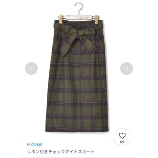 ダブルクローゼット(w closet)のリボン付きチェックタイトスカート(ひざ丈スカート)