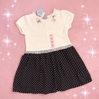 マザウェイズ(motherways)の☆マザウェイズmotherways☆チビりぼん付きドット柄ワンピース☆新品110(ワンピース)