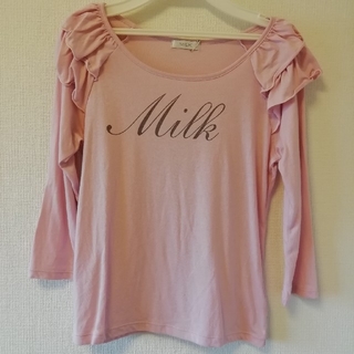 ミルク(MILK)のMILK ピンク 7分袖 肩フリルTシャツ 未使用(Tシャツ(長袖/七分))