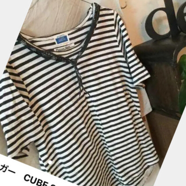 CUBE SUGAR(キューブシュガー)のキューブシュガー　CUBESUGAR バンダナ　ボーダー　Tシャツ　半袖　半端袖 レディースのトップス(Tシャツ(半袖/袖なし))の商品写真