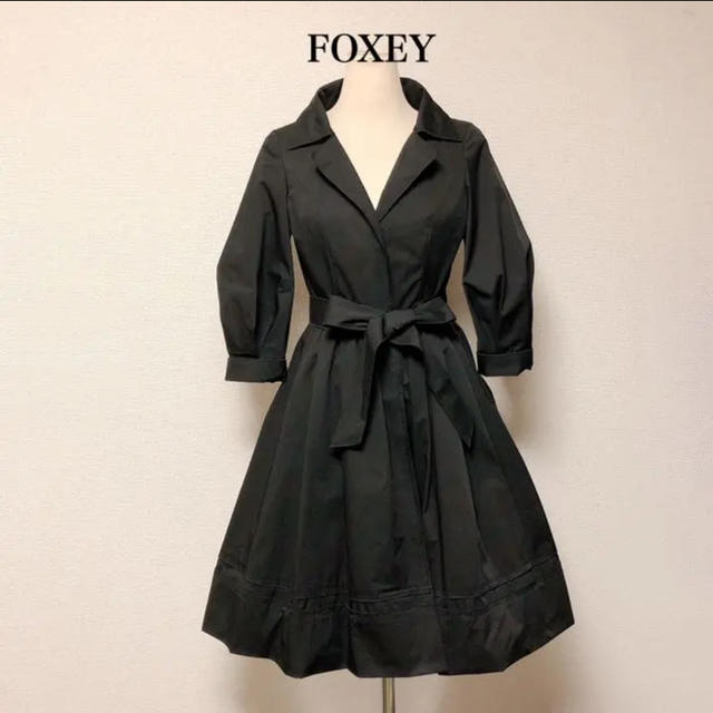 人気 完売 FOXEY 定価¥89000 美シルエット リボン ロングコート 春