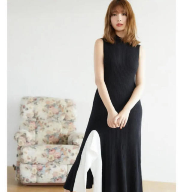 her lip to High neck Knit Long Dress