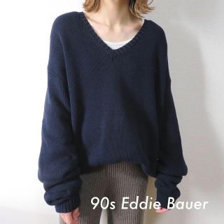 エディーバウアー(Eddie Bauer)の90s エディーバウアー Vネック ビッグコットンニット 古着 vintage(ニット/セーター)