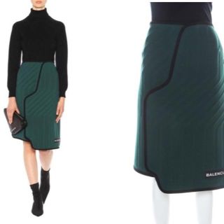 バレンシアガ(Balenciaga)のバレンシアガ BALENCIAGA ひざ丈 ロゴスカート 34 グリーン(ひざ丈スカート)