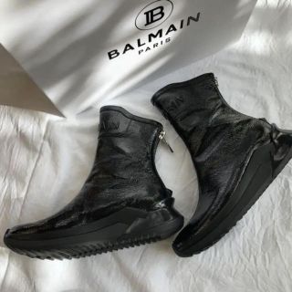 バルマン(BALMAIN)のBALMAIN バルマン 美品 エナメル ショートブーツ 24 37 ブラック(ブーツ)