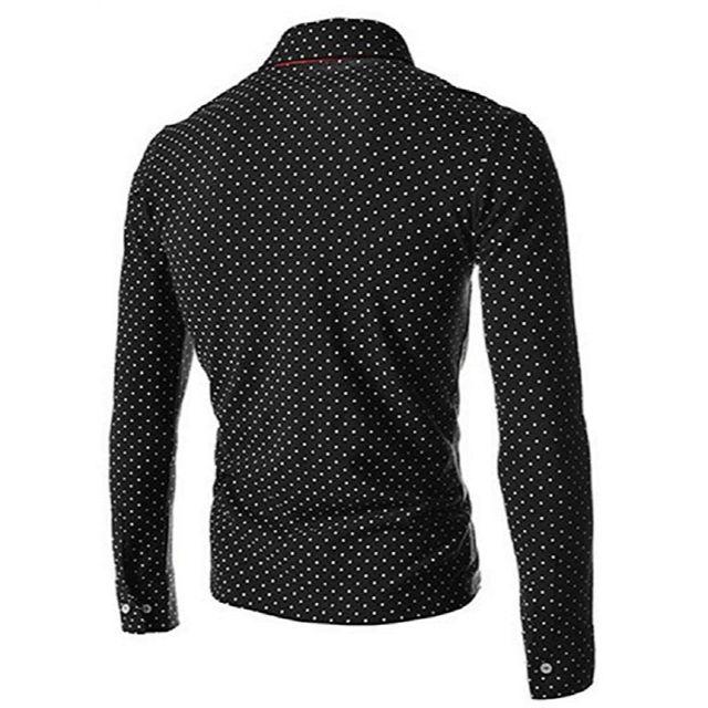 ポロシャツ 長袖 メンズ 水玉 ドット 柄 シャツ ゴルフウェア ブラック Ｍ メンズのトップス(ポロシャツ)の商品写真