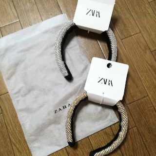 ザラ(ZARA)の定価7180円　ZARAヘアバンドラインストーンヘッドバンドゴールドとシルバー(ヘッドドレス/ドレス)